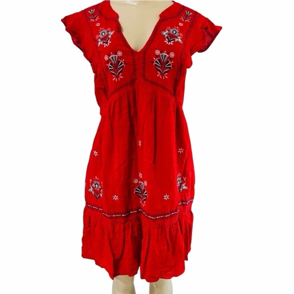 Knox Rose Women's Boho Short Sleeve V Neck Tiered Embroidered Dress Size L - Picture 4 of 16